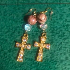 love, Savvy AB Rhinestone Golden Cross Earrings